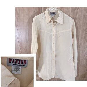 Cream 100% Silk Crystal Rhinestone Blouse